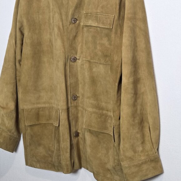 Vtg Tommy Bahama Jacket Mens Large Tan Brown Suede Button Chore Barn Pockets - Picture 3 of 9